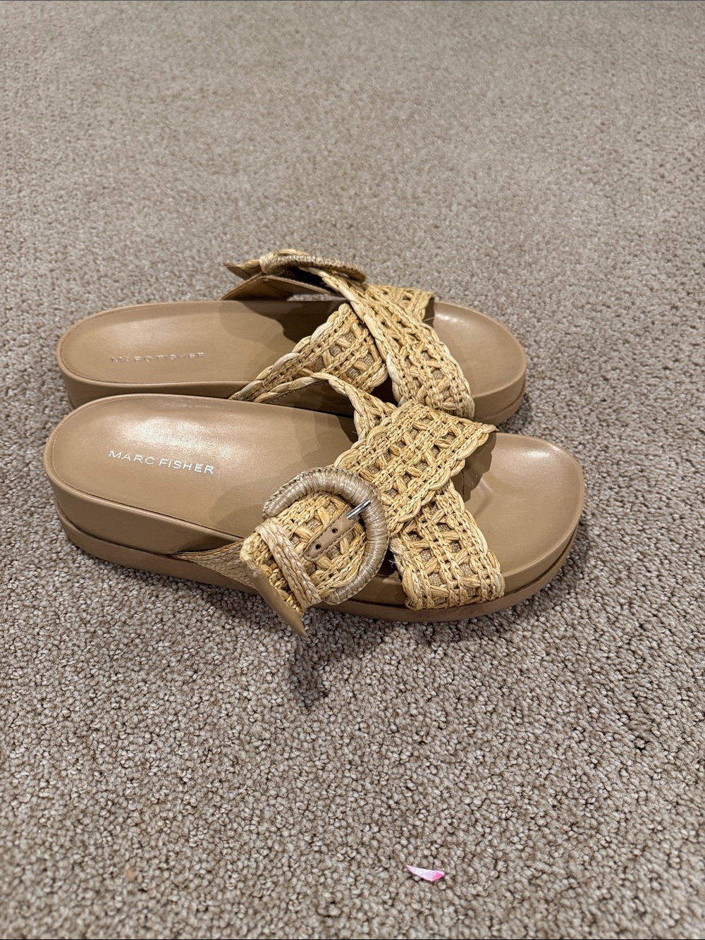 Marc Fisher Natural Woven Buckle Slide Sandals